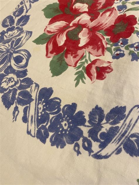 Vintage CUTE Reversible Cotton Tablecloth Blue Pink Red Flowers 52.5”x45” | eBay