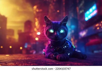 Futuristic Cyber Cat Cyberpunk Style Stock Illustration 2205874531 ...