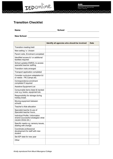 Transition Checklist