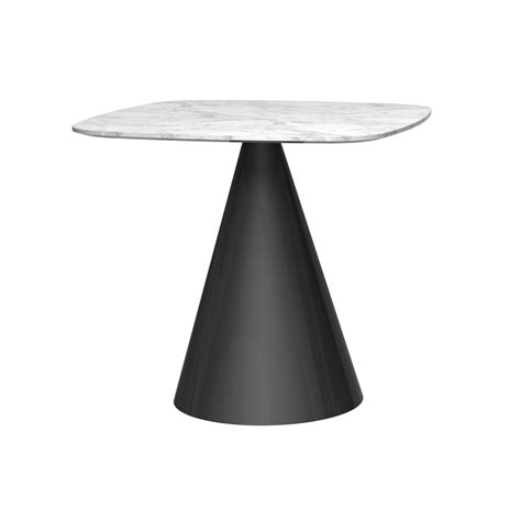 Square Marble Dining Table with Conical Black Base available at Fusion