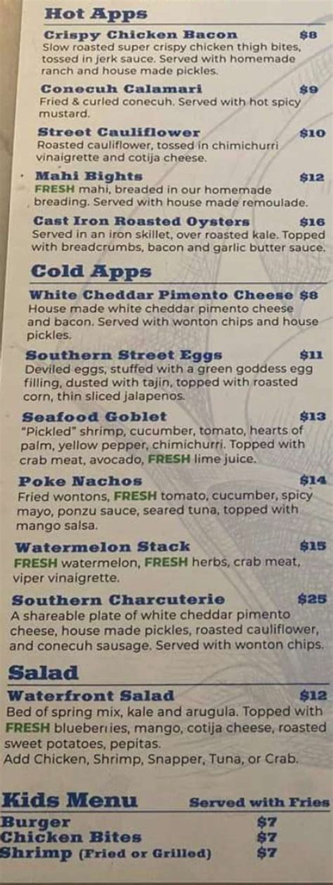 The Waterfront Menu, Daphne, AL