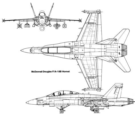 McDonnell Douglas F/A-18 Hornet Blueprint - Download free blueprint for 3D modeling