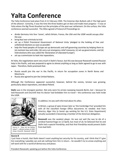 Yalta Conference Facts & Information Worksheet | iGCSE Lesson