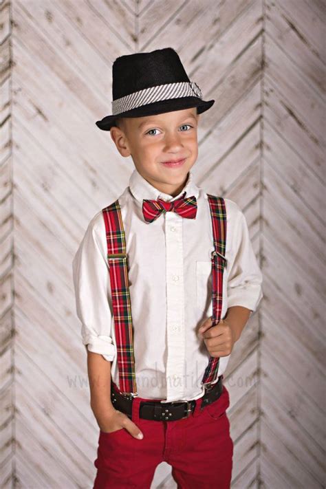 Boy's Bow Tie and Suspender Set Boy's Christmas Red Plaid Outfit Ring Bearer Tartan Plaid Set ...