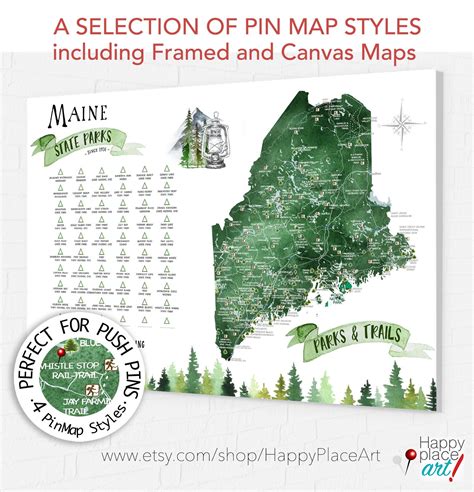 Maine State Park Map Gift, Maine Hiking Map, State Park Checklist for ...