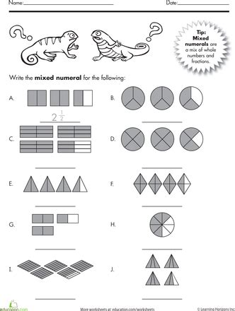 Mixed Numbers | Worksheet | Education.com | Classroom math activities ...