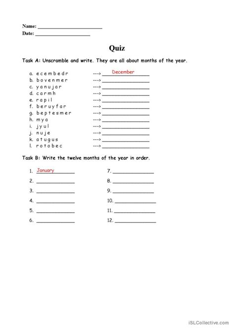 The twelve months of the year; Works…: English ESL worksheets pdf & doc