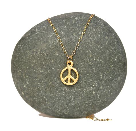 Peace sign necklace, dainty gold peace symbol jewelry, best friends gift, layering necklace, 14k ...