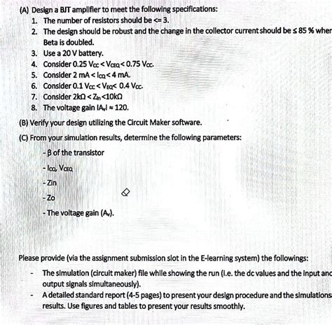 Solved (A) Design a BJT amplifier to meet the following | Chegg.com