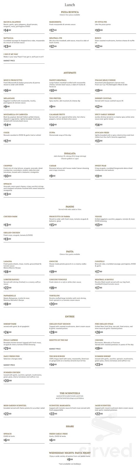 La Lanterna Restaurant & Beer Garden menu in Yonkers, New York