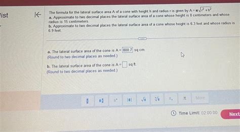 Solved The formula for the lateral surface area A of a cone | Chegg.com