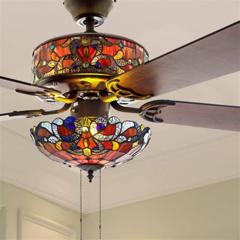 Tiffany Style Stained Glass Red Ceiling Fan 52in Wide - Pull Chain | eBay