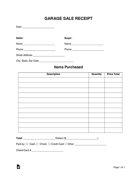 Free Garage Sale Receipt Template - PDF | Word – eForms