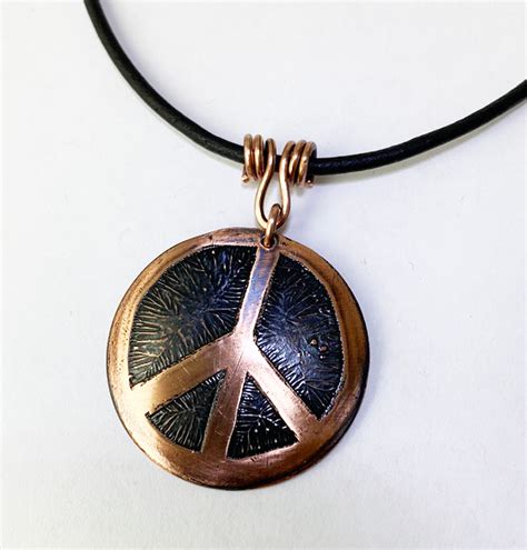 Copper Peace Sign Pendant Necklace