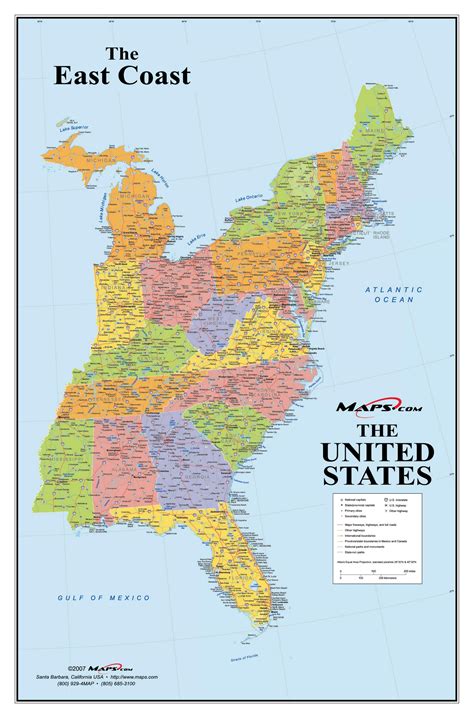 États-unis de la côte est de la carte - Carte de la côte est des etats ...