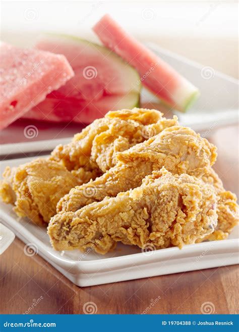 Fried Chicken And Watermelon Royalty Free Stock Photos - Image: 19704388