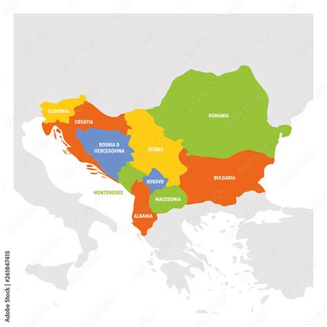 Southeast Europe Region. Map of countries of Balkan Peninsula. Vector ...