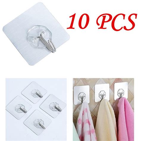 New 10Pcs Adhesive Wall Hooks High Quality Reusable Duty Sticky Hooks ...