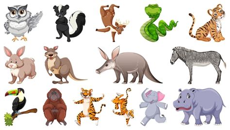 Free Vector | Set of different wild animals cartoon characters