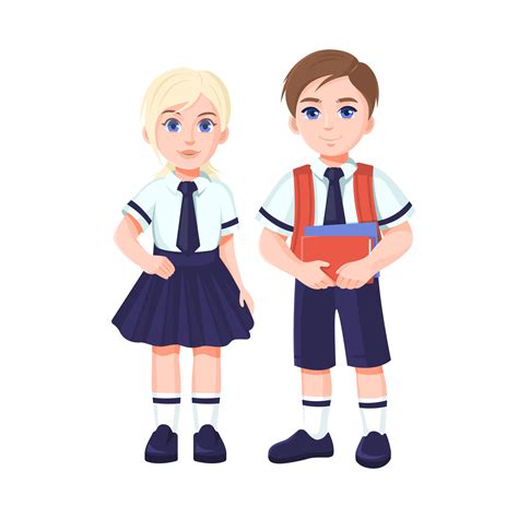 Cute boy and girl in school uniform isolated on a white background ...