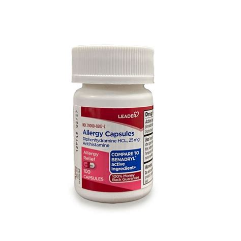 Leader Allergy Relief Capsules - 100 Count of 25Mg Capsules