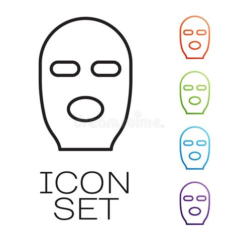 Black Thief Mask Icon Isolated on White Background. Bandit Mask, Criminal Man. Set Icons ...