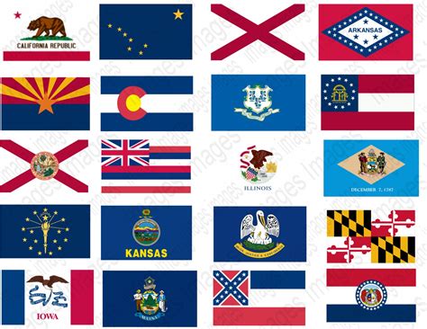 Printable Pictures State Flags Clipart Set 50 Individual State Flag Images to Use for Scrap ...