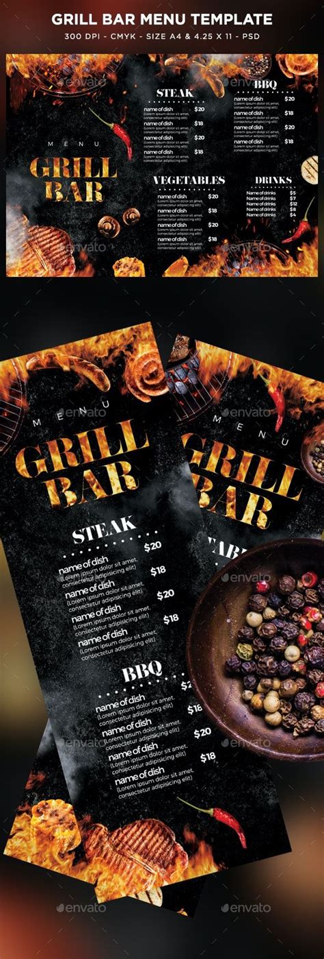 Grill Bar Menu | Grilling menu, Food menu, Food menu template
