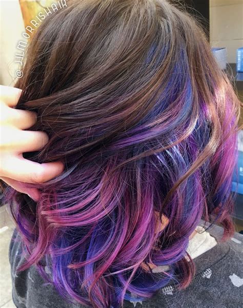 Rainbow unicorn hair, purple, pink & blue underlights, Joico Intensity ...