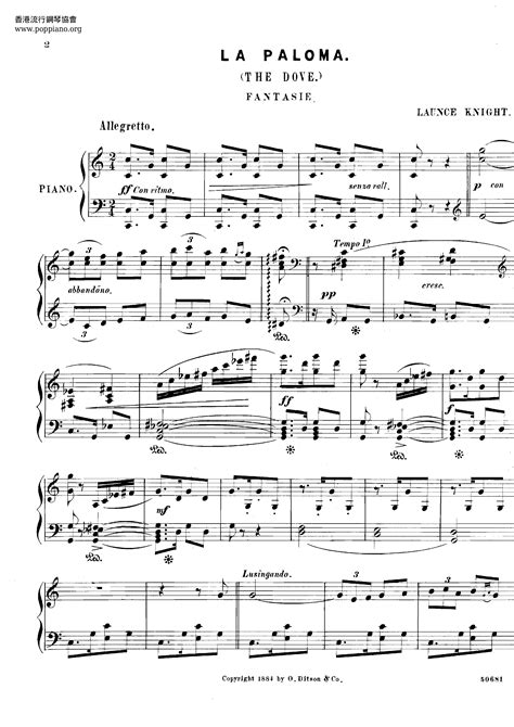 La Paloma | Sheet Music | Piano Score Free PDF Download | HK Pop Piano ...