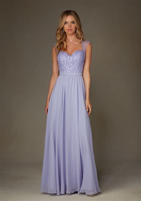 Chiffon Bridesmaid Dress with Beaded Bodice and Cap Sleeves | Style 20473 | Morilee