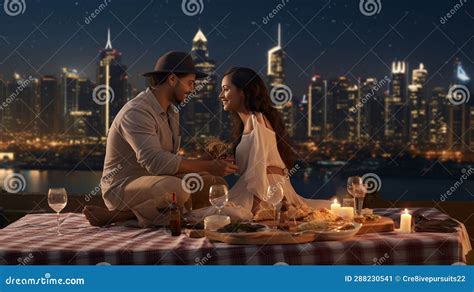 Romantic Rooftop Date Scene Stock Illustration - Illustration of music ...