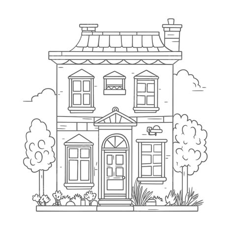 Vintage House Line Drawing Coloring Page Illustration Outline Sketch ...