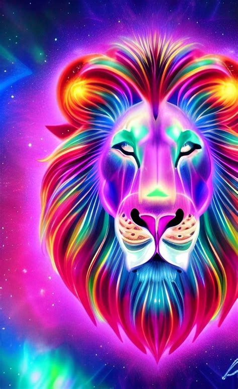 Lion Bioluminescence Aesthetic Artificial Intelligence Art Wallpaper Colorful Animal Paintings ...