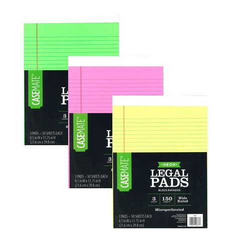 CaseMate neon legal pad, 3 pack (Color may vary), Wide Ruled, 8.5" x 11.75" - Walmart.com ...