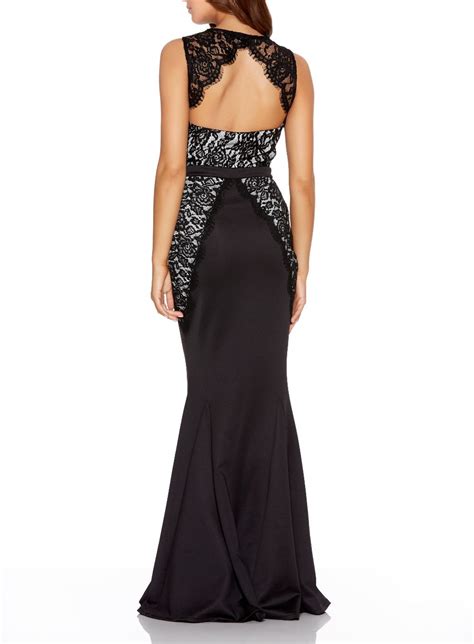 Quiz Black Lace Fishtail Maxi Dress in Black | Lyst