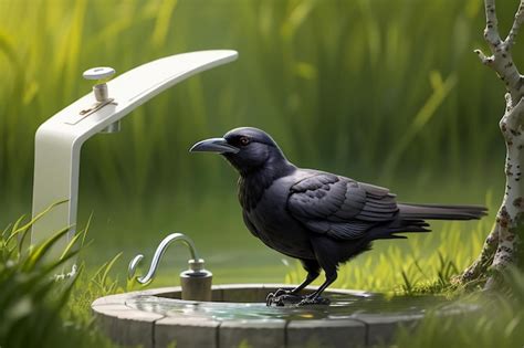 Premium AI Image | black crow drinking water