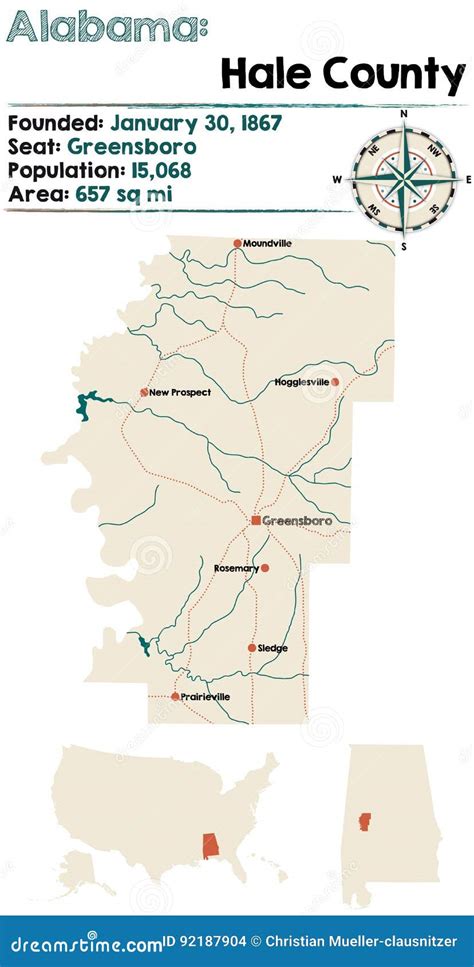 Alabama: Hale County Map Vector Illustration | CartoonDealer.com #92187904