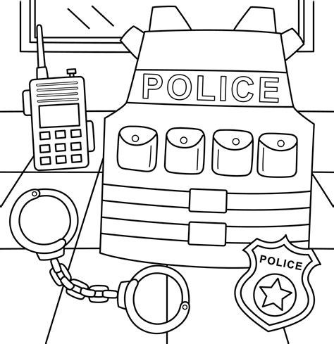 Police Officer Equipment Coloring Page for Kids 22463843 Vector Art at Vecteezy