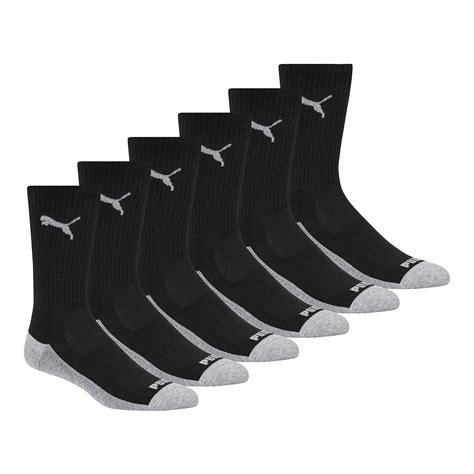 PUMA mens 6 Pack Crew Socks 10-13 Black/Gray