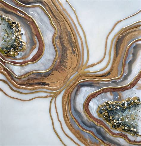 Wall Art Abstract White Gold Bronze Epoxy Resin Geode Resin Art White and gold original painting ...