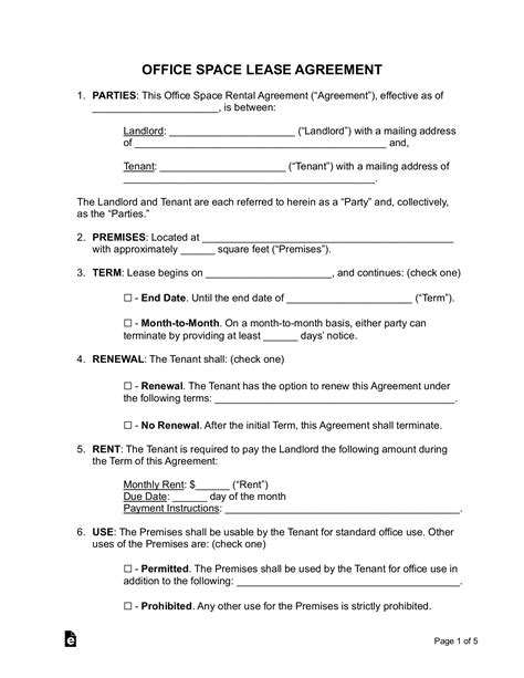 Free Office Space Lease Agreement Template - PDF | Word – eForms