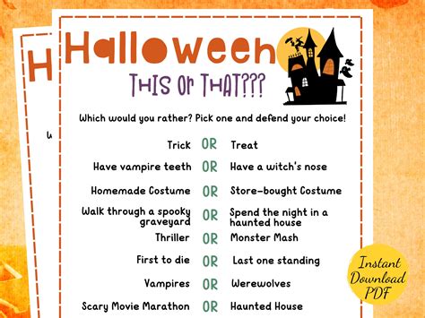 Halloween THIS OR THAT Halloween Party Game Halloween Would You Rather-printable Halloween Party ...