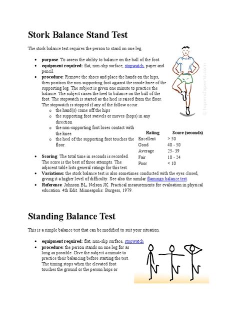 Stork Balance Stand Test: Stopwatch | PDF | Sports | Nature