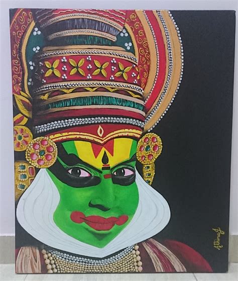 Handmade original canvas acrylic painting Kathakali dance Kerala: Incredible India - craibas.al ...