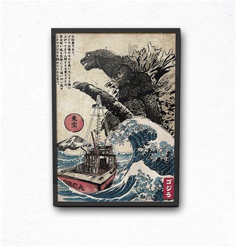 Godzilla Poster Traditional Japanese Art Canvas Woodblock | Etsy