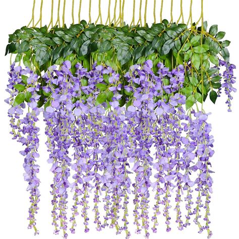 3.6 Feet Artificial flower Silk Wisteria Vine Rattan Fake Wisteria Garland Hanging Flowers for ...