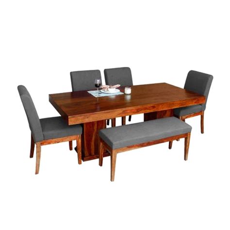 6 Seater Dining Set In Teak Finish - Flywood