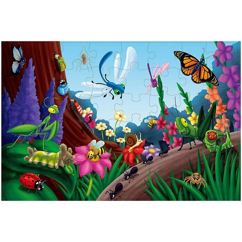 48-Piece Jumbo Floor Puzzles for Kids Age 3-6, Garden Bugs & Insects Giant Jigsaw Puzzle, Large ...