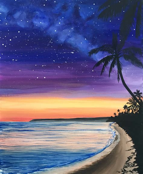 Tropical Palmtree Sunset Painting - Etsy | Sunset painting, Beach sunset painting, Summer painting